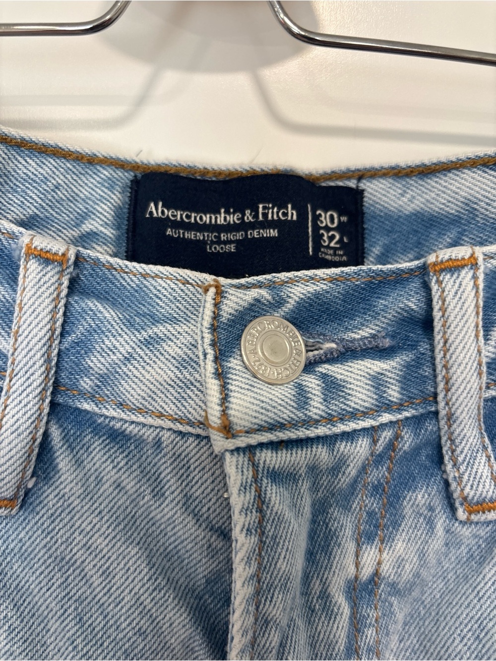Abercrombie & Fitch Light Wash Denim Jeans - Blue with Tan Stitching